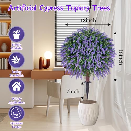 Image of 24 inch Artificial Lavender Topiary Ball Tree 2-Pack, UV Resistant Outdoor