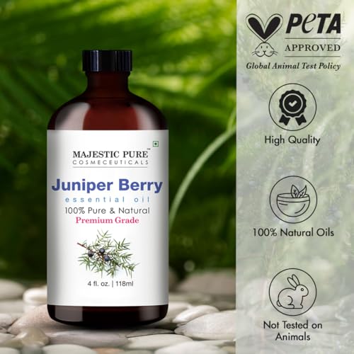 Image of Majestic Pure Essential Oil with Glass Dropper - 100% Pure and Natural - Essential Oils for Diffuser, Aromatherapy, Soap and Candle Making, Juniper Essential Oil, Juniper Oil, 4 Fl Oz