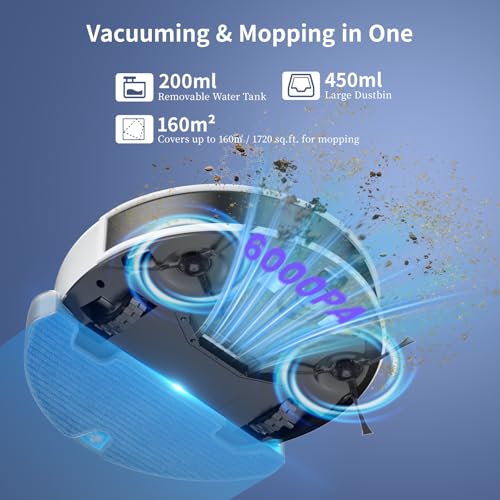 Image of OKP Life Robot Vacuum L6 Aqua,LiDAR Navigation, 3.7 inch Super Thin, 6000Pa Powerful Suction,150 Mins,Quiet, Self-Charging Robotic Vacuum Cleaner, 2.4G&5G WiFi,Cleans Hard Floors to Carpets, White