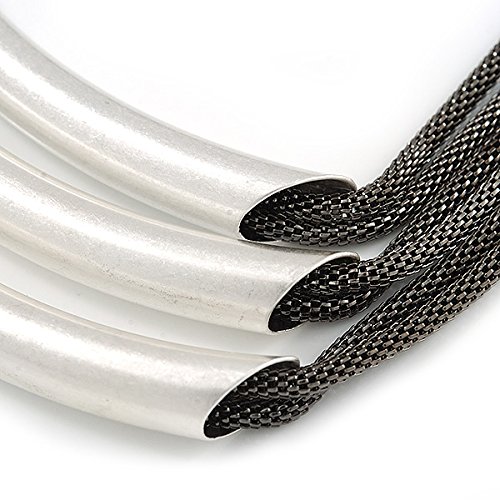 Avalaya Statement 3 Strand Layered Dark Grey Mesh Necklace with Tunnel Detailing - 48cm L/ 6cm Ext - Image 5