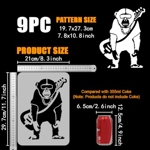 FINGERINSPIRE 9 pcs Banksy Painting Stencil 21x29.7cm Reusable Banksy Girl Boy Chimpanzee Pattern Drawing Template Life is Beautiful Decoration Stencil for Painting on Wood Wall Fabric Furniture - Image 2