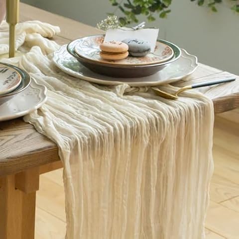 Ivory Cheesecloth Table Runner Set of 4 Runners 142 in Long Each 12 ft Cream Gauze Table for Wedding Baby Shower Decorations or Bridal Shower Decor Table Cloth Modern Table Runner Boho Table Decor Cover