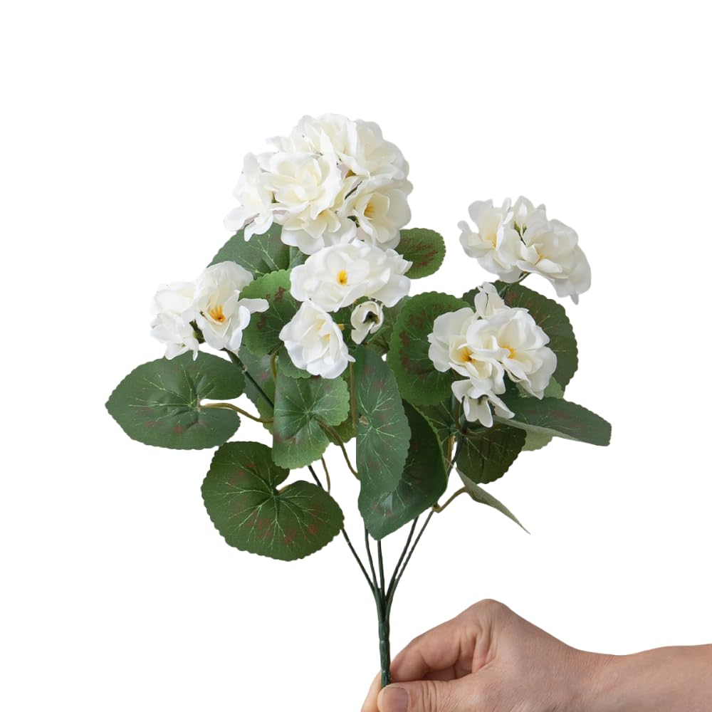 Tongman White 2Pcs 13.7'' Artificial Geraniums Silk Flowers Plants Home Outdoor Decor Garden Wedding Kitchen Garden Table Centerpieces Indoor Outdoor Decor (White)