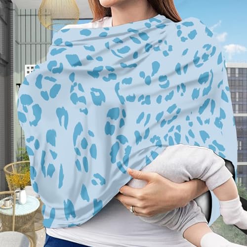 Image of Forchrinse Blue Leopard Print Baby Car Seat Cover Girls Boys Breastfeeding Nursing Cover Soft Stretchy Multi Use Cover for Shopping Cart /High Chair /Stroller