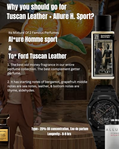 Image of TOXICMALE Tuscan Leather + Allure H Sport | Perfect Long lasting Men's perfume for Date & special ocassion | perfumes for men | Gift for him | TMA27 | 50 ml perfume | TM Perfume House