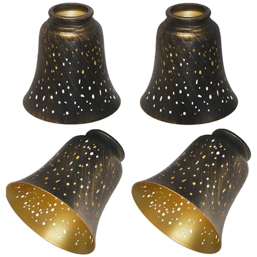 Image of Ceiling Fan Light Covers, 4 Pack Bronze-Gold Pendant with 1-5 /8 inch Fitter, ALUCSET 4.72 inch Height and 4-3 /4 inch Diameter, Metal Bell Shaped Cover for Chandelier Pendant Light Wall