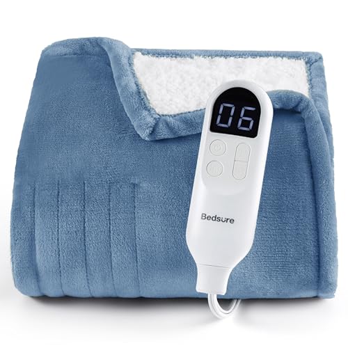 Image of Bedsure Heated Blanket Throw Blanket - Fast Heating Electric Blanket, Soft Flannel Throw with 6 Time Settings(Up to 10H), 6 Heating Settings, Gifts for Grandma Grandpa Seniors (50 inchx60 inch, Blue)
