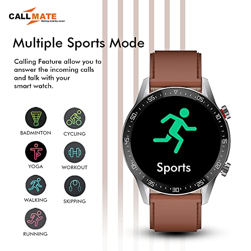 Image of CALL MATE Orbit Full Touch Smartwatch with 1.3 inch Display & 60+ Sports Modes, Bluetooth Calling, Ai Voice Assistant, 7 Days Battery, Sleep Monitoring Smart Watches for Men and Women (Brown)