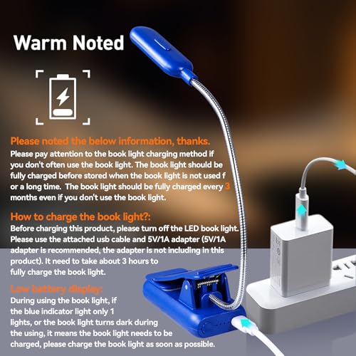 VAVOFO Rechargeable Book Light for Reading in Bed Kids, 7 LED Reading Light with 9-Level Warm Cool White Daylight, Eye Care Lamp with Power Indicator for Bookworms (Royal Blue) - Image 6