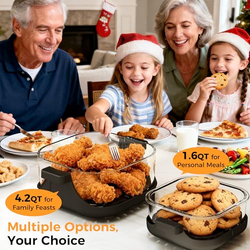 Image of 4-in-1 Portable Glass Air Fryer - 1500W, 400F Precise Heat, 4.2QT & 1.6QT Dual Glass Containers and Lids, Non-Toxic, Max Crisp /Bake /Air Fry /Recrisp,Microwave, Freezer & Dishwasher Safe