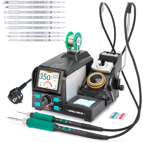 YIHUA 982D SE 200W Station de soudage micro avec fer a souder de précision, 11 pointes de soudage, soudure sans plomb et étalonnage automatique de la température (prise UE)