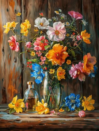 Kit point de croix avec perles fleurs dans un vase tapisserie broderie perlée 50x60cm