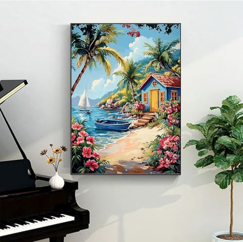 Image of ARPADAMO Beach Landscape Diamond Art Kits for Adults,5D Diamond Painting DIY Landscape Diamond Art Diamond Painting Kits for Adult,Round Full Drill Diamonds, Diamond Art Kits for Home Decor-12x16inch