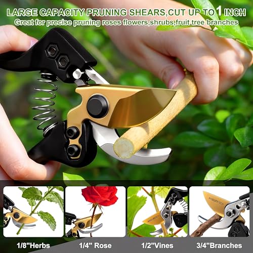 Bypass Pruning Shears for Roses Indoor Plants and Flowers, SK5 Teflon-Coated Garden Clippers and Plant Scissors with 1.6-Inch Cut Capacity, Spring-Loade — view 6