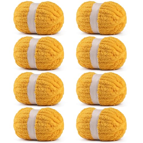 Image of 8 Pack Chunky Yarn for Hand Knitting - #10 Super Bulky Chenille Yarn, Fluffy Jumbo for Thick Hand-Knit Blankets, Scarves 25 Yds 7.94 Oz Each Skein (8, Golden)