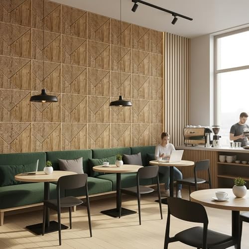 Image of Kayra Decor Wall Panels for Bedroom PVC Fluted Design Beech Wood Color 19.7 inch x 19.7 inch (Pack of 12) - Covers 32.34 Sq. Ft.