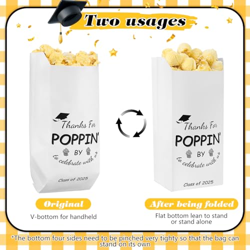 Image of AmazingSpark 50 Pcs Class of 2026 Graduation Popcorn Bags with Stickers Thanks for Popping by Popcorn Bags to Celebrate Smile Style Grease Resistant Paper Individual Servings for Party Favors (Black)