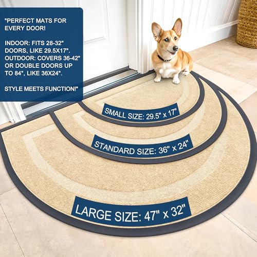 Image of OLANLY Half Circle Door Mat Indoor Outdoor Entrance Welcome, Waterproof All-Season, All-Weather Doormat, Sturdy Natural Rubber, Low Profile, Easy Clean Patio Porch Entryway Mat, 29.5x17, Beige