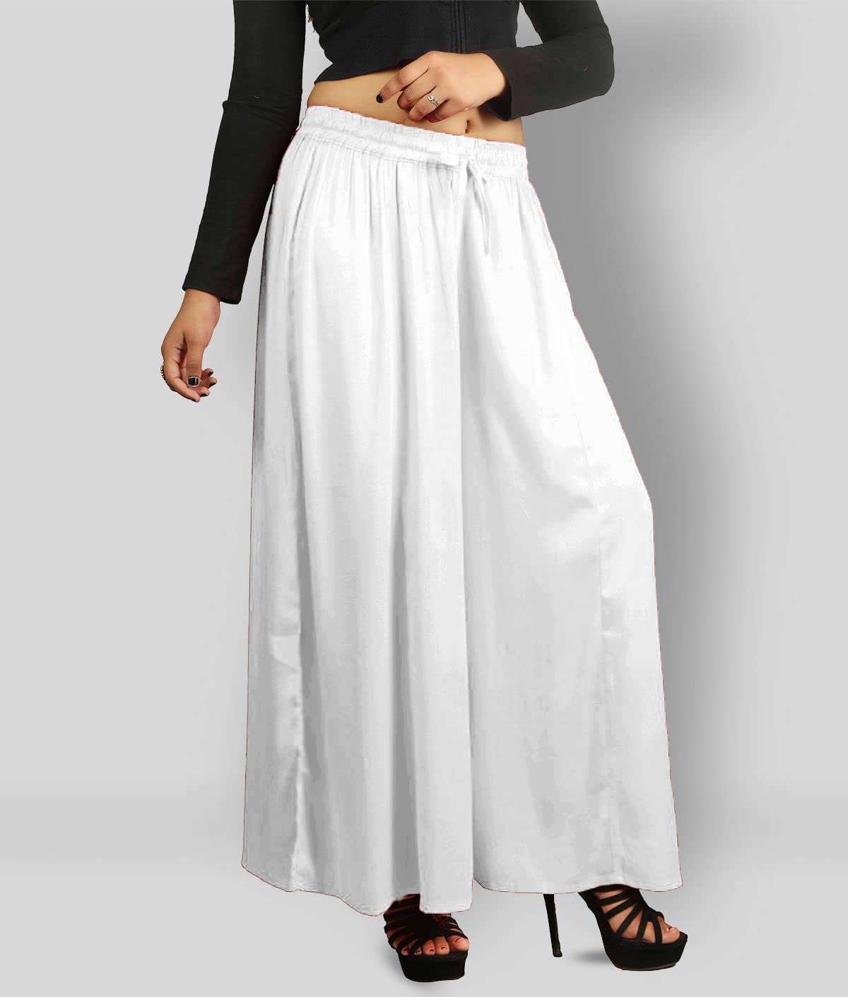 kicha Women's Solid Rayon Wide Leg Flared Regular Fit Palazzo (White-2XL)-picture-12