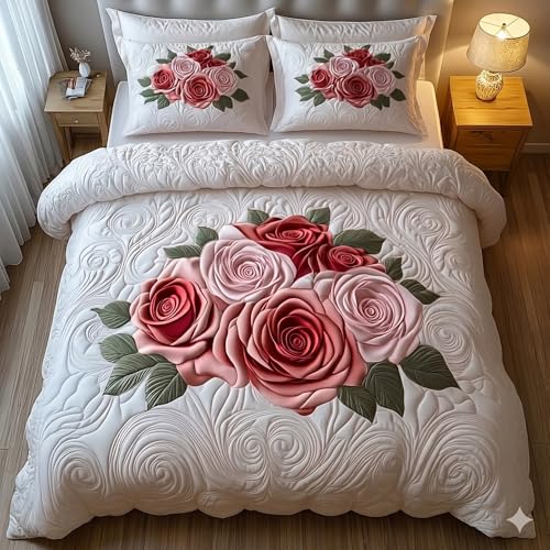 Image of Rosealia Bedsheet Set with 7D Digital Prints, Cotton Feel, Queen Size, 90x100 Inches, 1 Bedsheet and 2 Pillow Covers (Design 7)