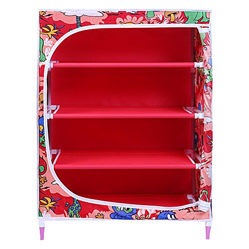 Image of Little One'S | 4 Shelves Baby Foldable Wardrobe | Jungle Red (Made In India) - Fabric