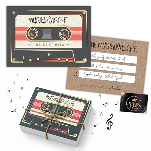 Eummel 100 Musikwunschkarten Retro inkl. VIP Karten | Hochzeit Musikwunsch | Dj Karten Geburtstag...