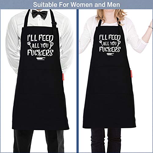 APRONPANDA I'll Feed All You - Funny Black BBQ Chef Aprons for Men Women with 2 Pockets - Gifts for Men, Birthday Gifts for Husband, Son, Boyfriend- Kitchen Cooking Grilling Apron - Cosy Home Interiors APRONPANDA I'll Feed All You - Funny Black BBQ Chef Aprons for Men Women with 2 Pockets - Gifts for Men, Birthday Gifts for Husband, Son, Boyfriend- Kitchen Cooking Grilling Apron - Image 4