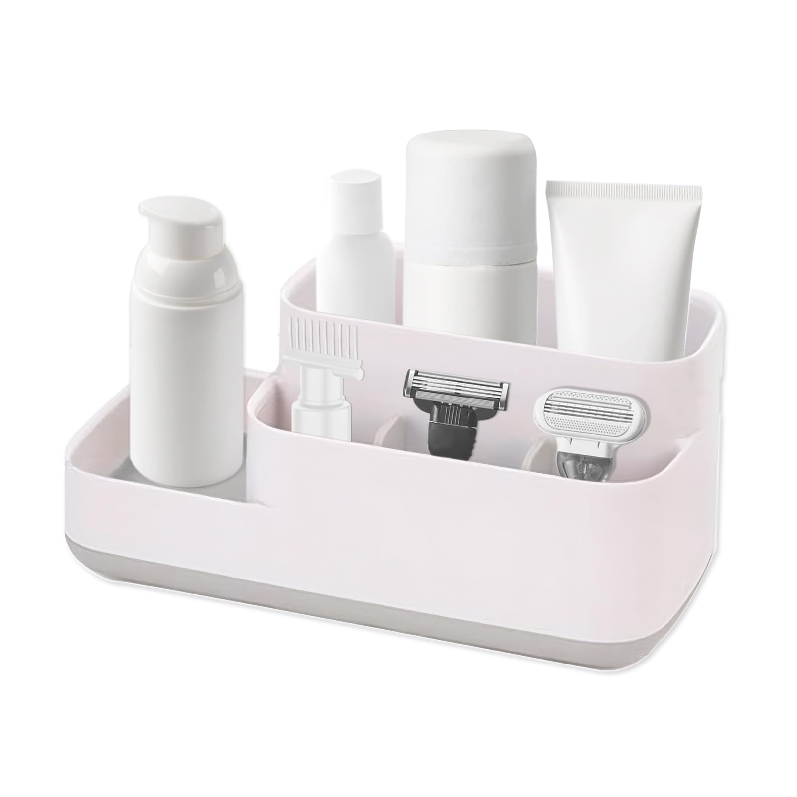 Wsetyy Bathroom Storage Caddy Organiser, Desktop Toiletries Storage Box Cosmetic, Tabletop Bathroom Container (White Grey)