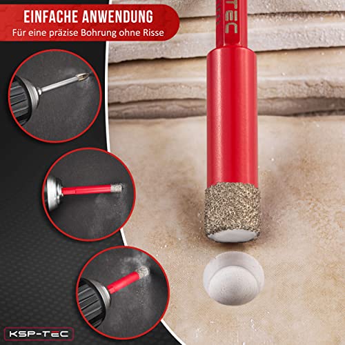KSP-TEC® | Fliesenbohrer Set - 6,8,10,12mm | zum Bohren von Fliesen, Glas, Marmor, Granit uvm. - Keramikbohrer für harte | verpackt in einer praktischen Drehbox (Diamant Bohrer 5tlg.)