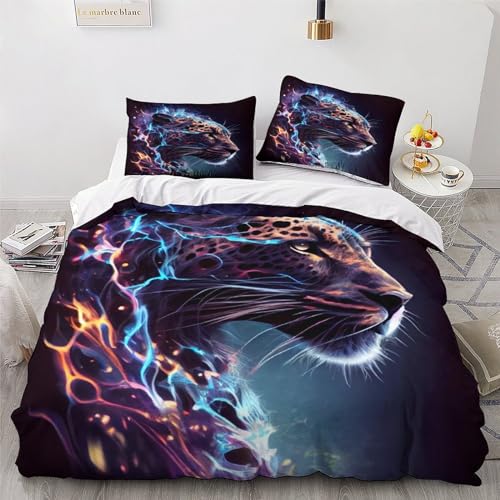 Housse de couette 220x240cm style léopard avec impression 3D haute définition pour grand lit. - 4