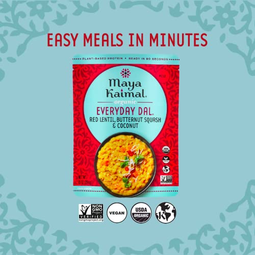 Image of Maya Kaimal Organic Indian Foods | Red Lentil Everyday Dal | 10oz (PACK of 3) | Microwaveable, Ready to Eat, Fully Cooked with Butternut Squash and Coconut | Vegan, Ready to Eat