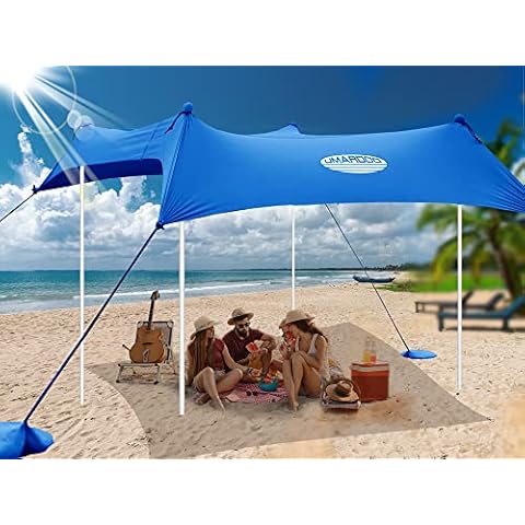 UMARDOO Family Beach Tent Canopy Sun Shade Portable 10×10FT, Large Wind Resistance Beach Sun Shelter Easy Setup with Packable Carry Bag for Outdoor Travel UPF 50+ (Blue) Cover