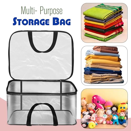 Image of Storite Pack of 6 Transparent Storage Bag for Saree Covers, Clothes, Lehenga, Blankets, Bedsheets, Toys, Docs | Wardrobe Organizer | Clear Storage Box Bag - (41x31x23 cm, Transparent)