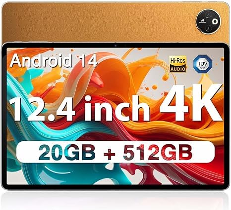 Image of T30 MAX Tablet 12.4 Inch, 4K Android 14 Tablet,10800mAh Battery /33W Fast Tablets with 20GB RAM 512GB Storage, Helio G99 Octa Core CPU, 50MP+20MP+2MP, 4 Speakers, 4G LTE Cellular,Khaki