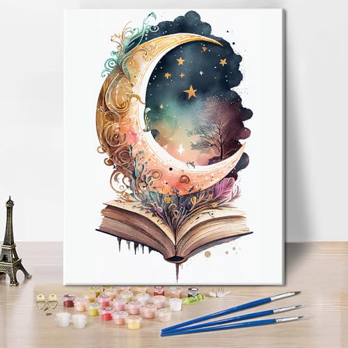 TISHIRON Mond Malen nach Zahlen für Erwachsene, DIY Acryl Malen nach Zahlen Kits auf Leinwand Fantastic Cloud Mass Book, Malen nach Zahlen Kit Starry Sky16 x20(Frameless)