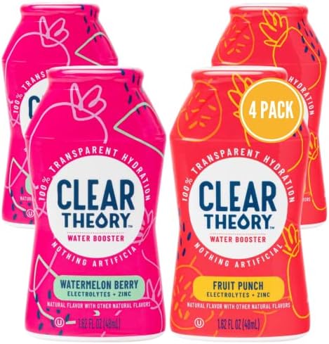 Clear Theory Water Flavoring Drops with Electrolytes, Water Enhancer Liquid Flavored Water Drink Mix, Hydration for Kids, Vegan, Gluten Free, Low Calorie (Watermelon Berry & Fruit Punch)