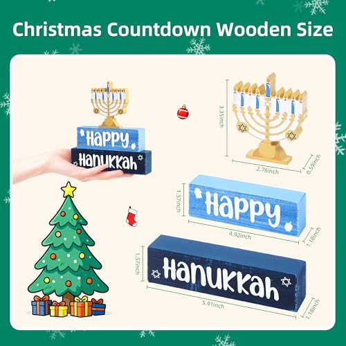 Image of 3 Pcs Hanukkah Wooden Tiered Tray Decor, Menorah Decorations Gifts for Home, Jewish New Year Table Centerpiece for Xmas Party Kitchen Office