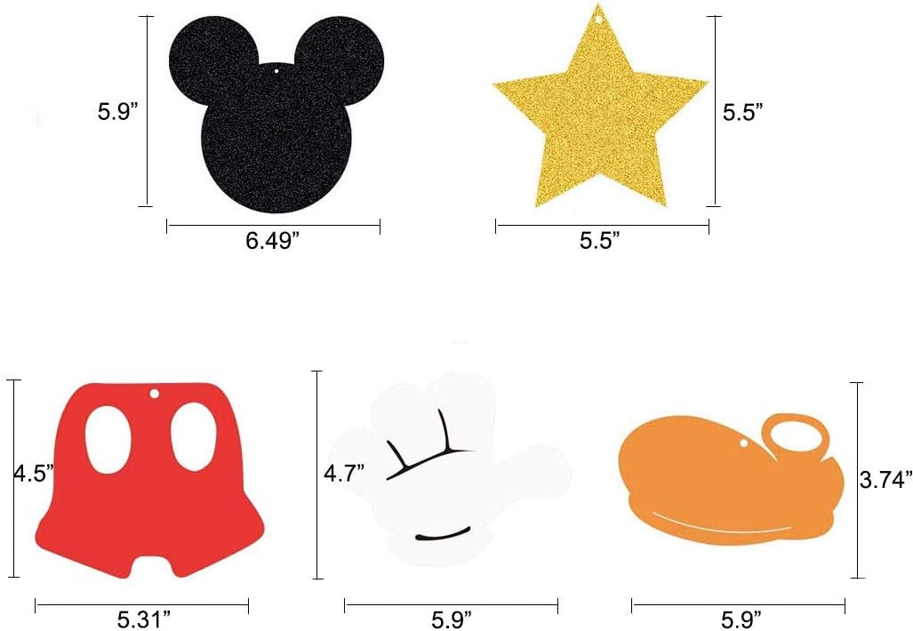 30pcs Mickey Mouse Birthday Hanging Swirl Decorations, Ceiling Streamers Mini Mouse Birthday Party Supplies, Hanging Swirls Party Favors for Kids Boys Glitter Gold, Red and Black Decor