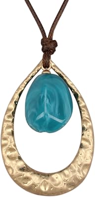 GelConnie Leather Necklace for Women Round Wooden Pendant Long Leather Choker Vintage Sweater Necklace Gold Chunky Boho Necklaces for Women