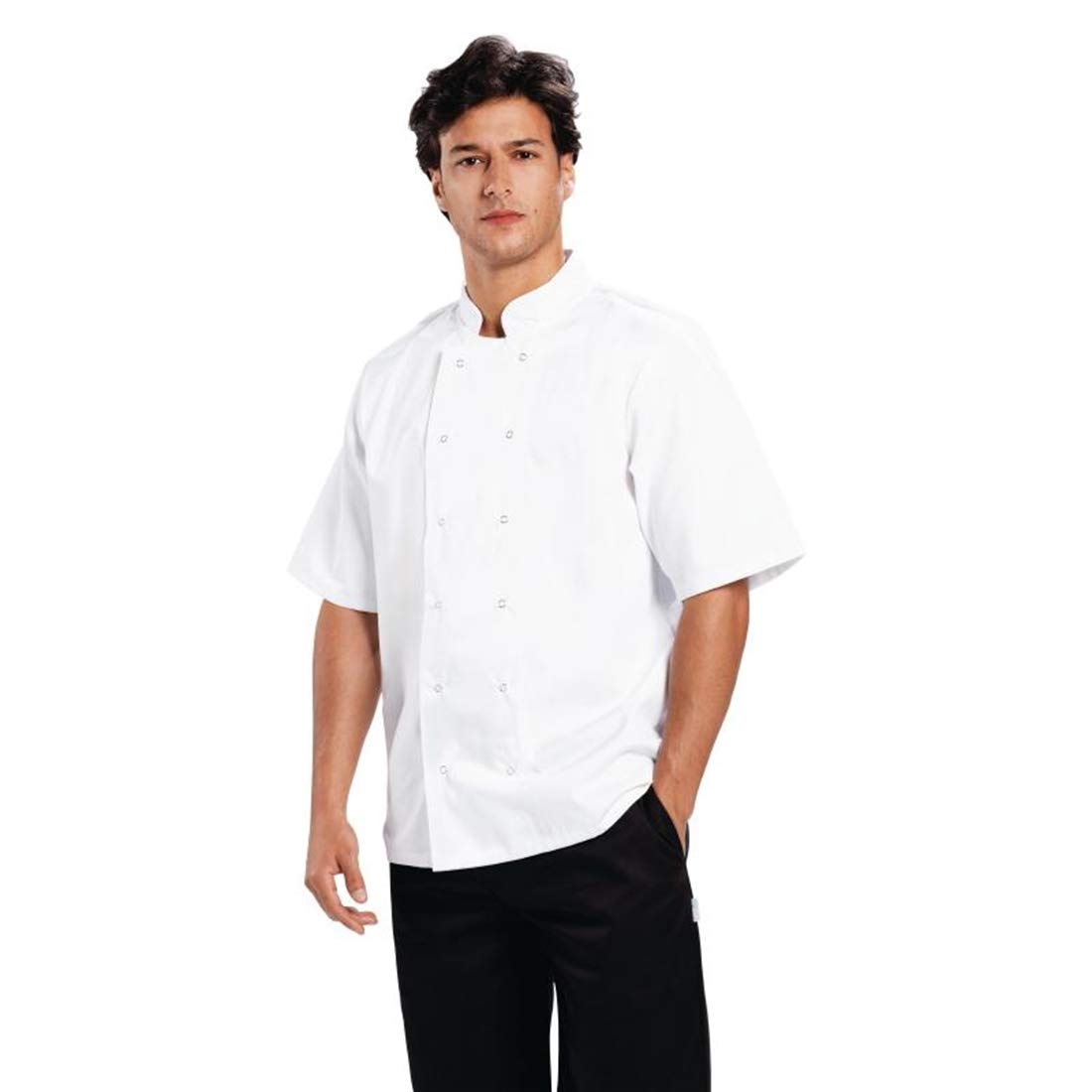 Whites Chefs Clothing Boston Unisex Short Sleeve Chefs Jacket, White, L/Large, Chefs Apparel, Double Breasted, Machine Washable, Embroidable, Chest Size: 44-46 inch / 112-117 cm, B250-L