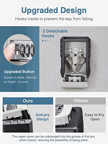 Image of Puroma Key Lock Box with Key Hook, Resettable 4-Digit Combination, Waterproof Key Storage Security, Large Capacity Wall Mounted for House Keys, Realtors, Garage Spare Keys