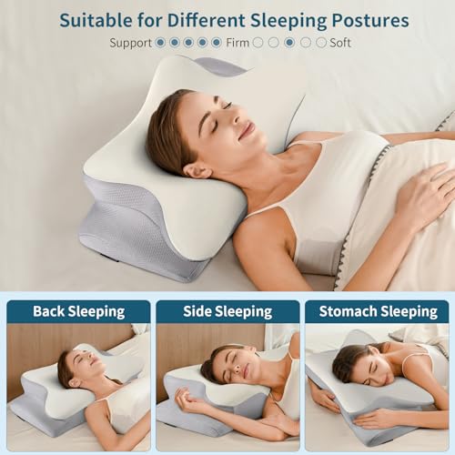 Image of Cervical Neck Pillow - Ergonomic Side Sleeper Pillow for Pain Relief, Contour Cervical Pillow for Sleeping, Memory Foam Pillows for Neck Support, Orthopedic Bed Pillow for Back Stomach Sleepers