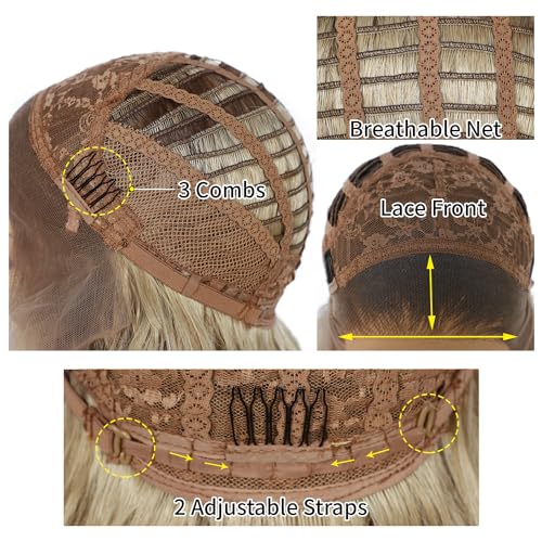 Sapphirewigs Curly Lace Front Wig Ombre Ash Brown Curly Synthetic Wigs for Women 13x3 Daily Wear Party Christmas Halloween Heat Resistant 26 inch - Image 4