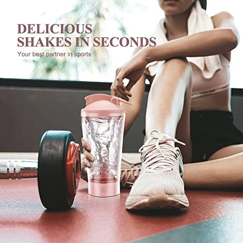 Electric Protein Shaker Bottle, 16 oz Rechargeable Protein Shaker with Powder Storage Box, BPA Free, Blender Bottles Protein Shaker Cup for Protein Mixes, Protein Shakes (Pink)