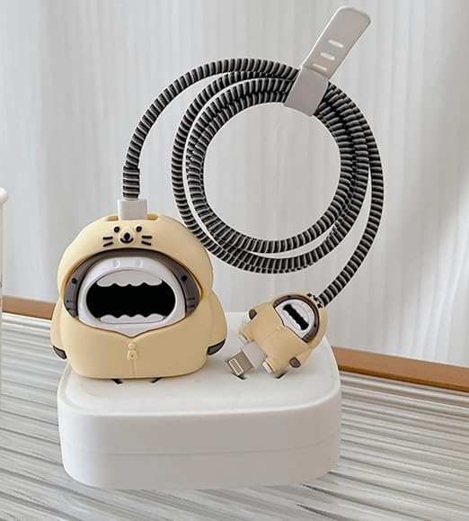 Image of Rycore 3D Cartoon Charger Protector Case for iPhone,Silicon Charger Case Cover For 18W-20W iPhone 15 14 13 12 11 Pro Max Fast Charging USB- C Adapter with Extra 360 Degree Protection and Cable Spiral