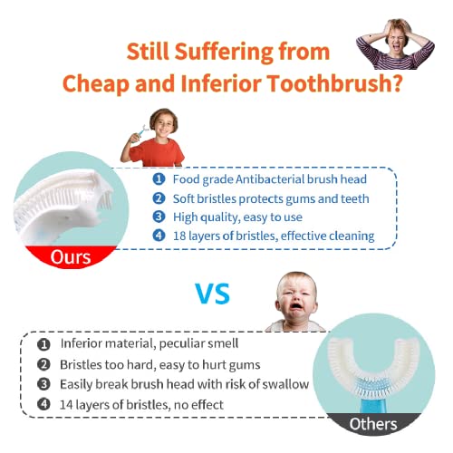 Image of YOTEE U-Shaped Toothbrush Kids 2 PCS - Toddler Toothbrush with Food Grade Soft Silicone Brush Head, Manual Whole Mouth Tooth Brush for Kids Age 6-12(Purple+Yellow)