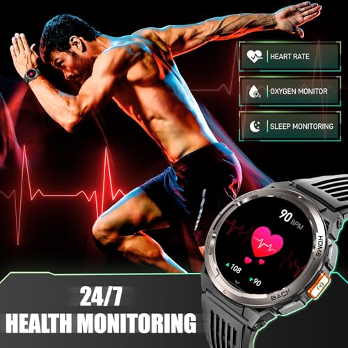 Lanikar KE5 Military Smart Watch For Men With Call/Led Flashlight/3Atm Waterproof 1.45 Inch Hd Rugged Tactical Smartwatch thumb #6