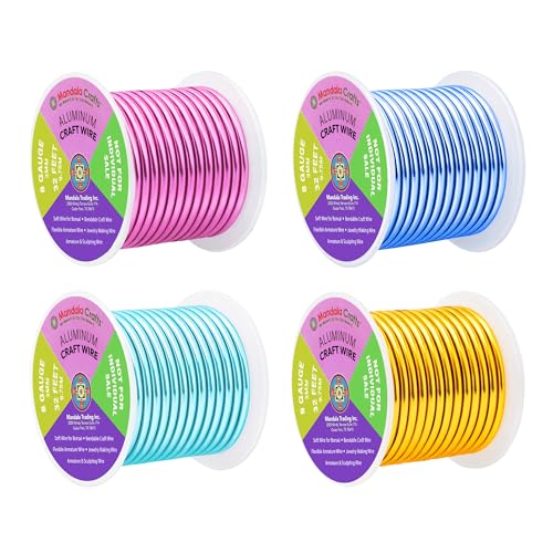 Image of Mandala Crafts 8 Gauge Anodized Aluminum Craft Wire for Jewelry Making - 128 FT Colored Flexible Pastel Wire - Bendable for Bonsai Armature Crafting Sculpting