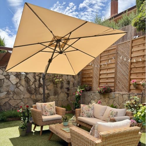 PURPLE LEAF Patio Cantilever Umbrella 9' x 9' with Base UV Protec...