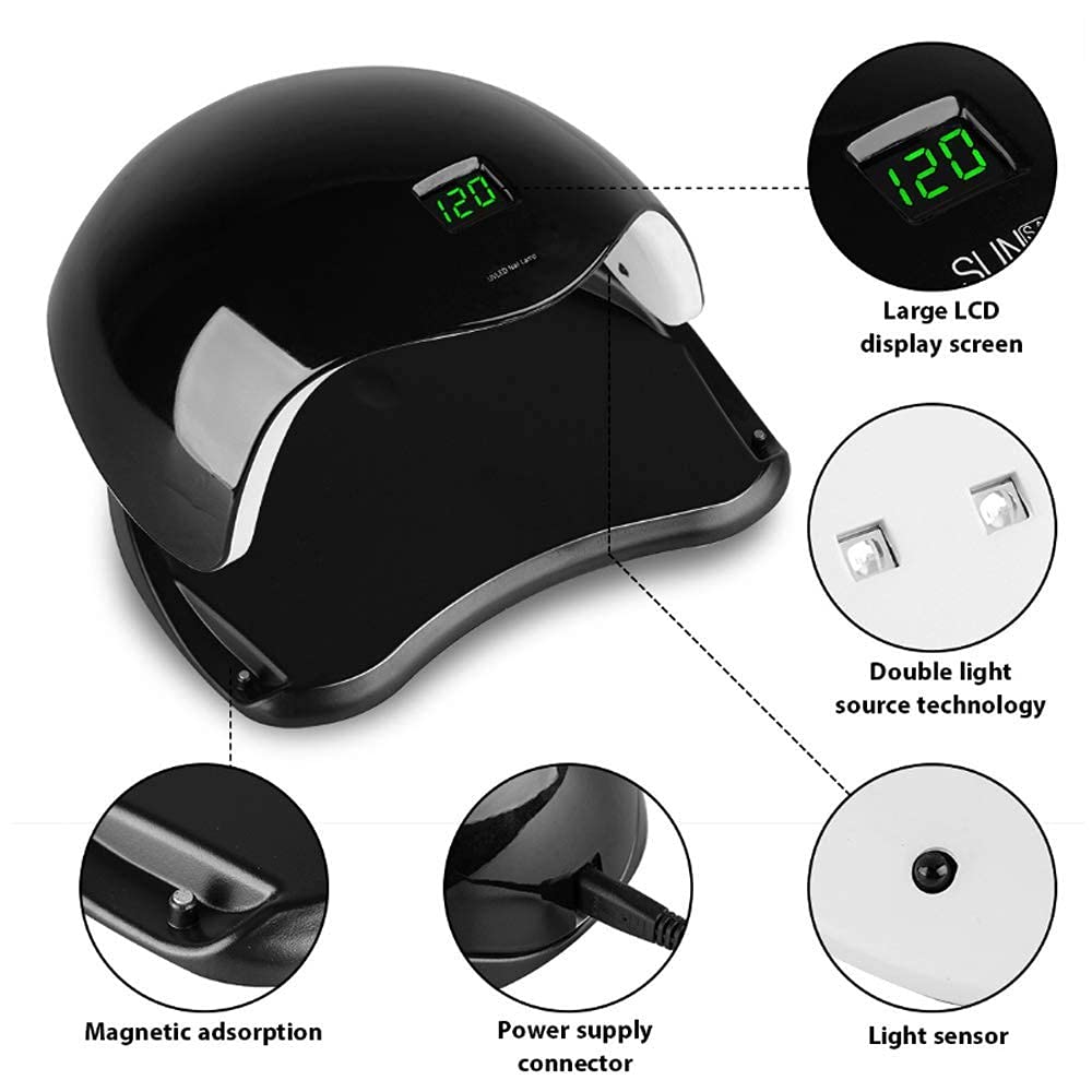 Lampada per Unghie Cordless con Ricarica USB, Lampada Portatile Wireless ad Asciugatura Rapida da 48 W Lampada per Fototerapia a Induzione a Led Hine Gel per Smalto per Unghie Lampada Pro Uv (Nero),
